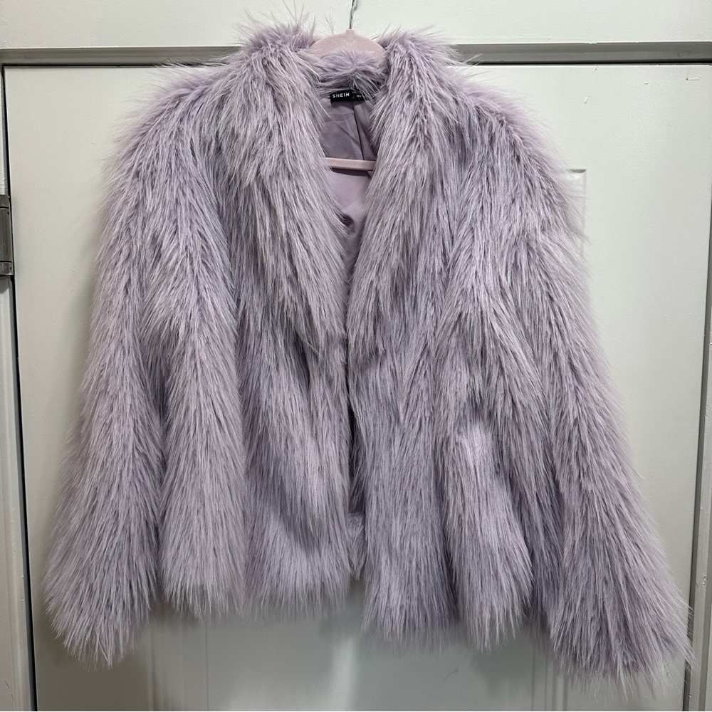 SHEIN Light Purple Faux Fur Coat